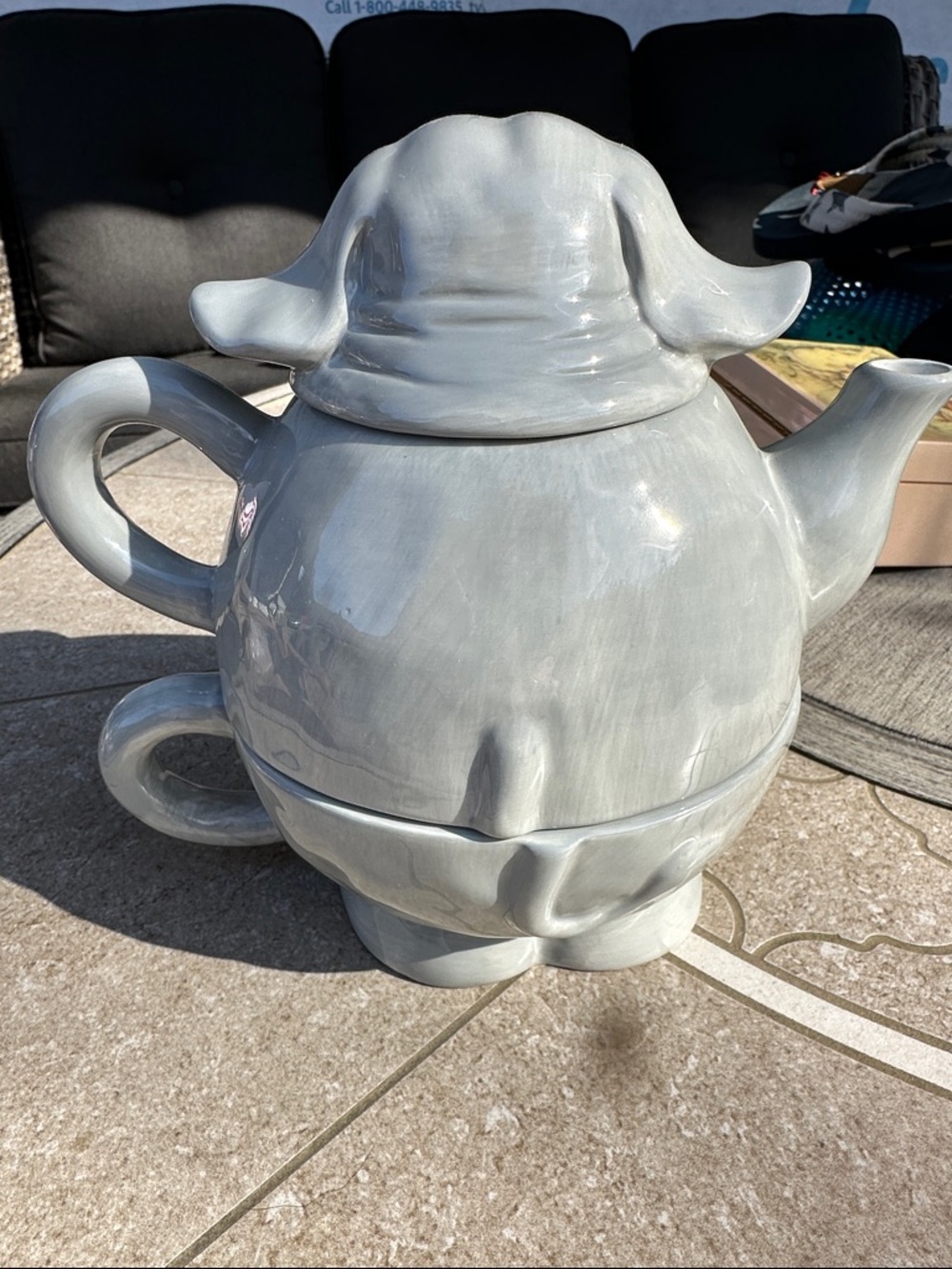 Whimsical Elephant Ceramic Teapot and Cup Set - Gray - Picture 2 of 5